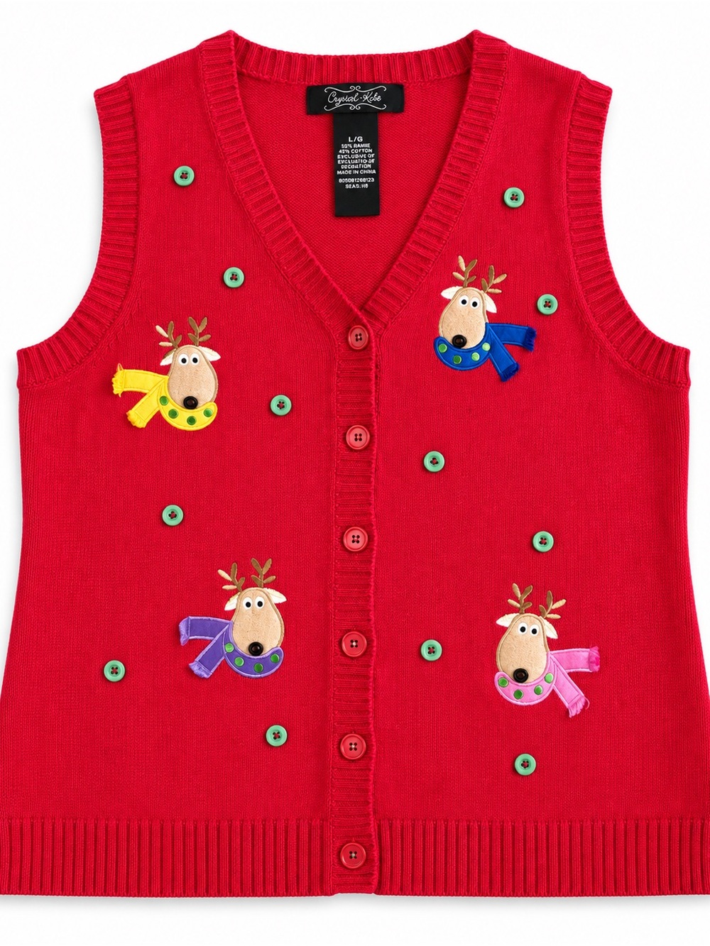 Vintage-inspired Crystal-Kobe red holiday sweater vest